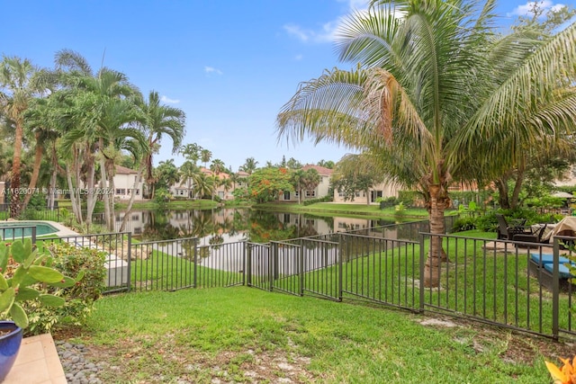 view of yard with a water view