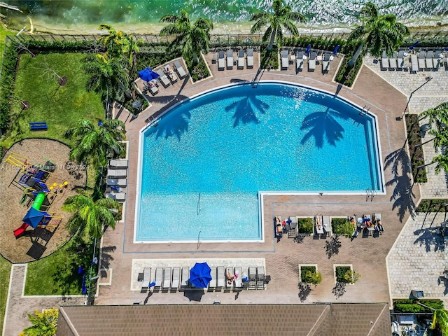 view of swimming pool with a patio area