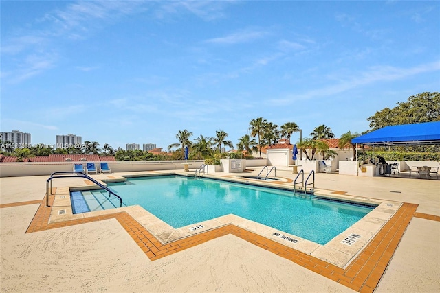 view of pool featuring a patio