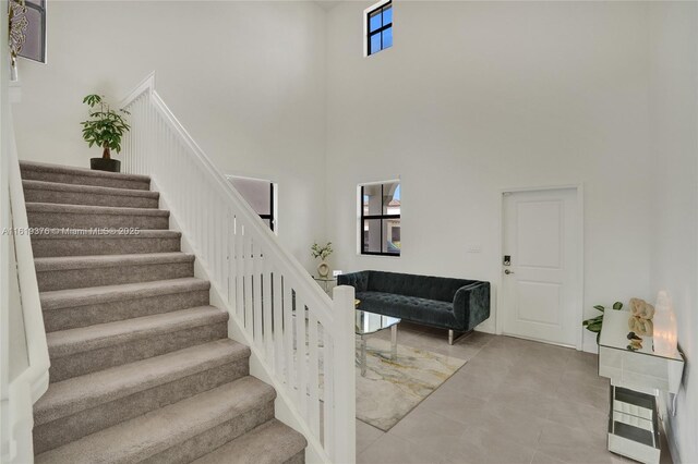 living room featuring light tile patterned flooring