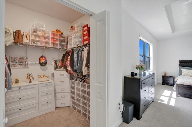 bedroom featuring light colored carpet