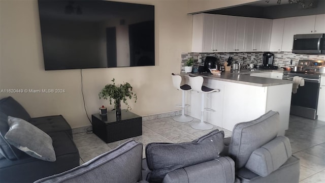 tiled living room with sink