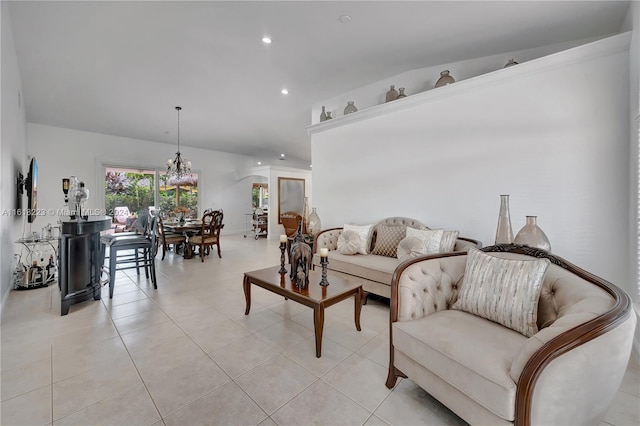 living room featuring light tile patterned flooring