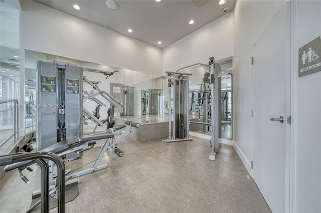 exercise room featuring a high ceiling and a wealth of natural light