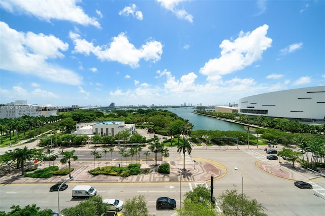 bird's eye view with a view of city and a water view