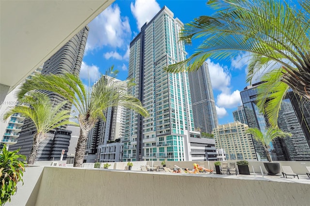 view of building exterior with a city view