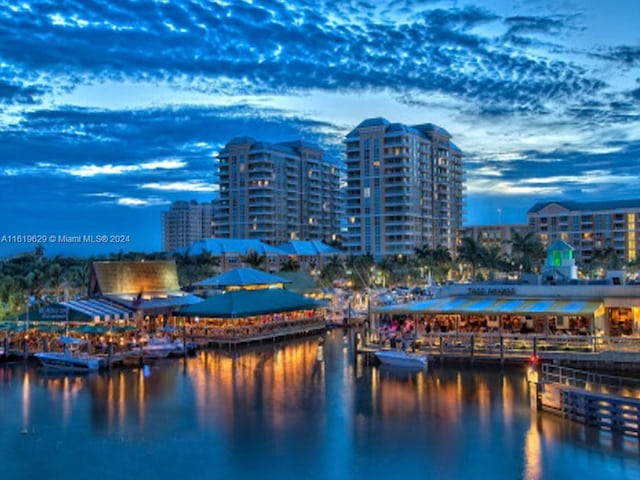 property's view of city featuring a water view