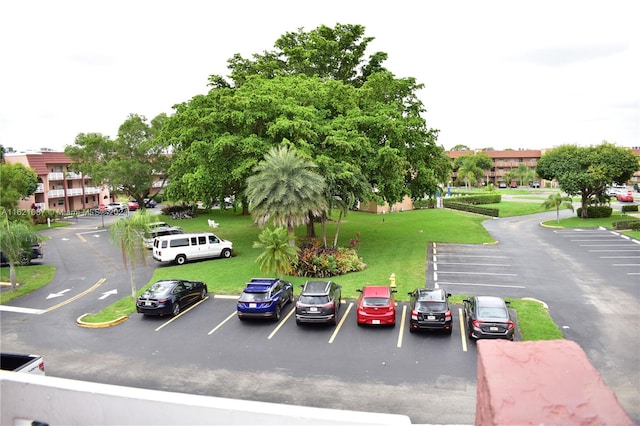 view of vehicle parking with a yard