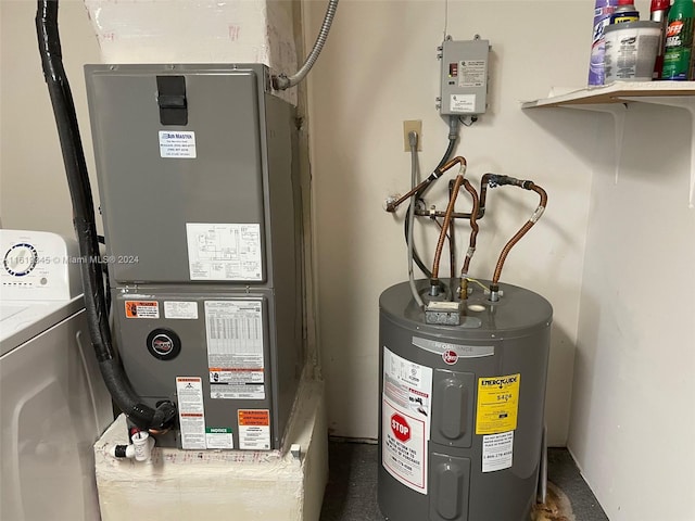 utilities with heating unit, washer / clothes dryer, and electric water heater