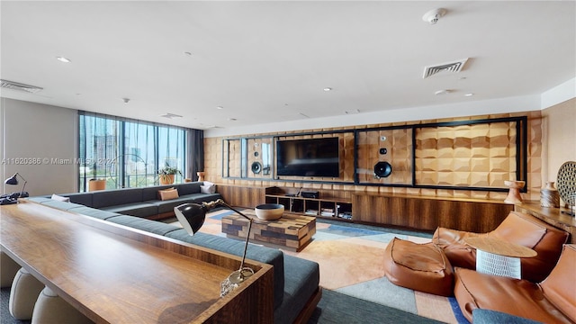 living room featuring tile patterned flooring