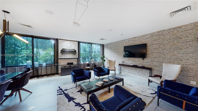 living room featuring light tile patterned flooring