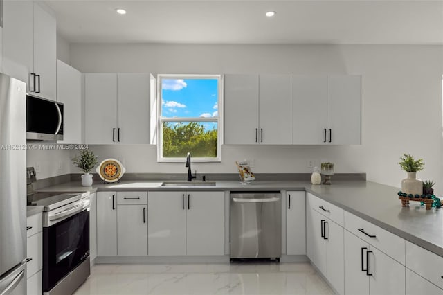 kitchen with white cabinetry, sink, and stainless steel appliances