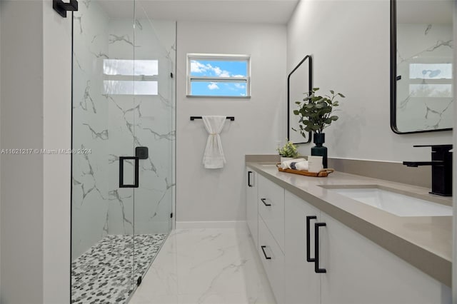 bathroom featuring vanity and walk in shower