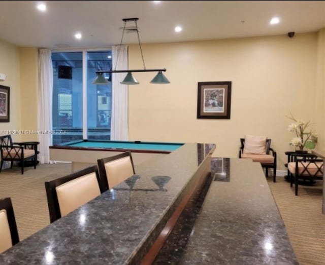 playroom featuring carpet flooring and pool table