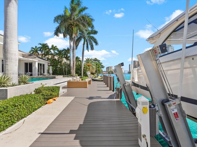 view of community featuring boat lift