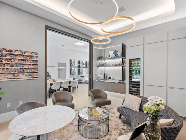 dining space with a tray ceiling