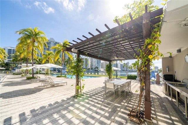 view of patio / terrace featuring a pergola and a community pool