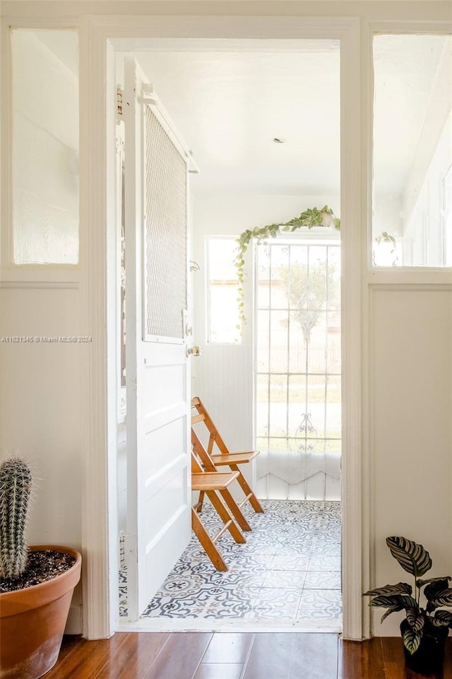 entryway with wood-type flooring