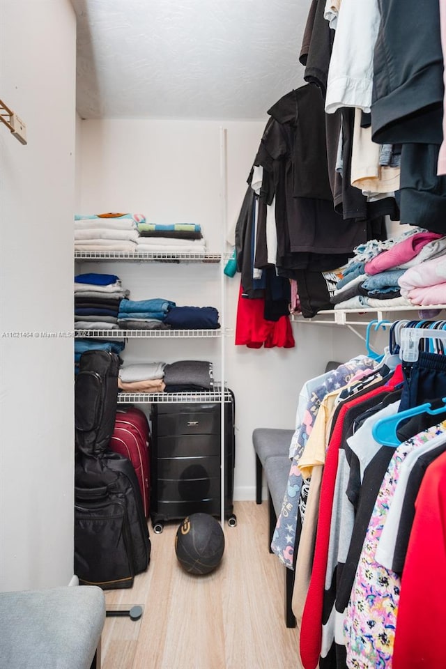 walk in closet featuring wood finished floors