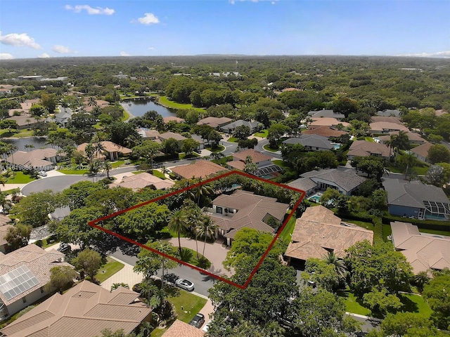 bird's eye view featuring a water view