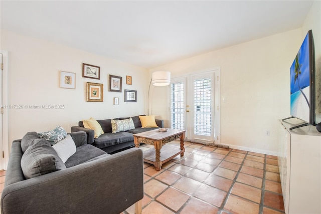 living room featuring light tile patterned floors