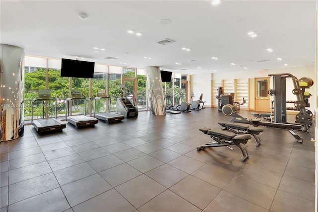 workout area featuring floor to ceiling windows