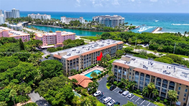 aerial view with a water view