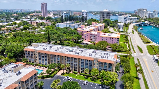 aerial view with a water view