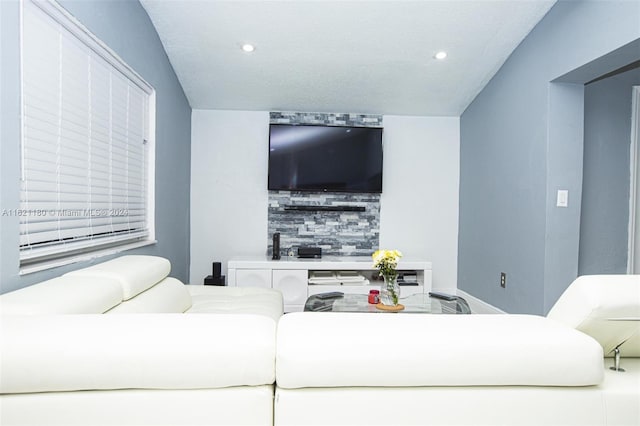 living room featuring vaulted ceiling