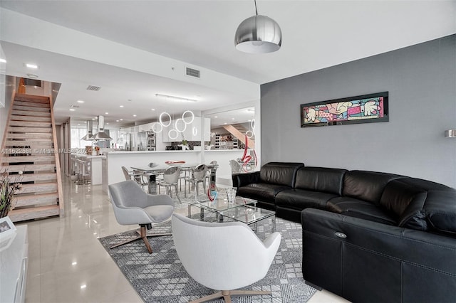 view of tiled living room