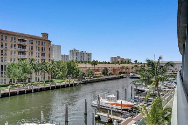 dock area featuring a water view