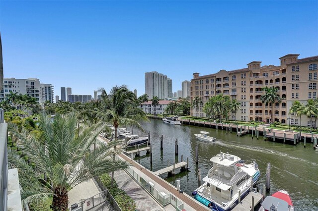 property view of water featuring a boat dock