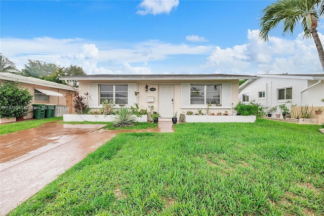 ranch-style home featuring a front lawn