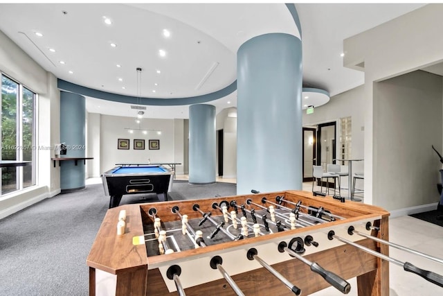 game room with carpet flooring and billiards