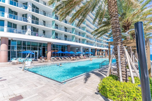 view of pool featuring a patio area