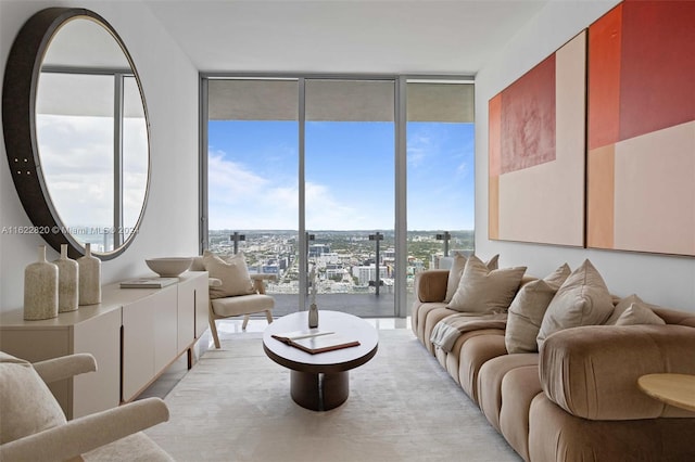 living room featuring floor to ceiling windows and a healthy amount of sunlight