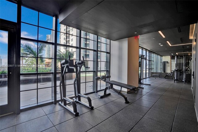 gym with floor to ceiling windows