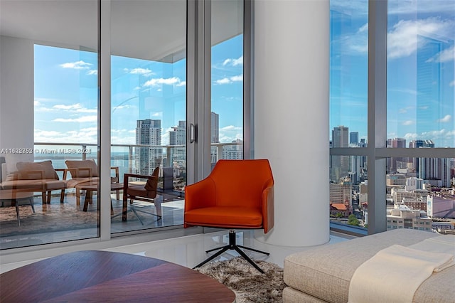 living room featuring floor to ceiling windows