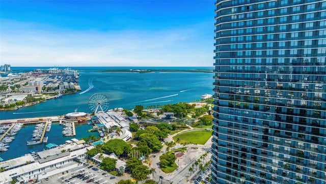 bird's eye view featuring a water view