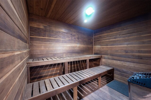 view of sauna / steam room with wood-type flooring