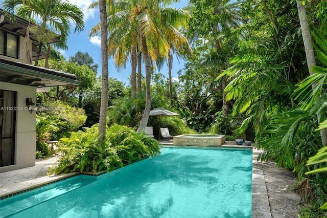 view of pool with an in ground hot tub