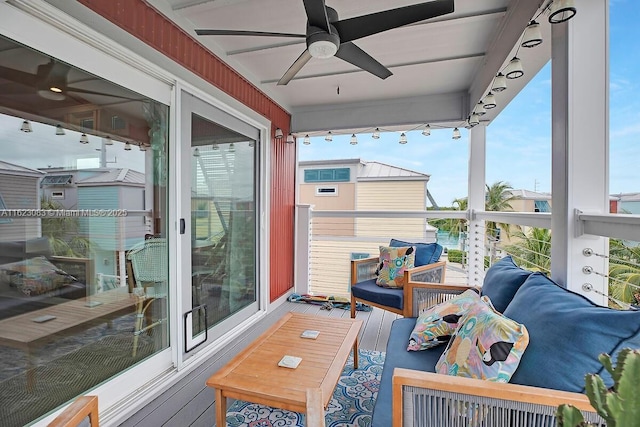 balcony with ceiling fan