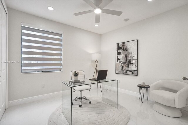 home office with ceiling fan