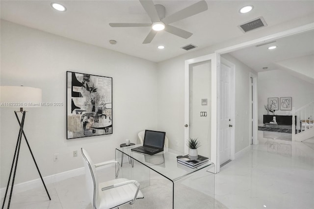 office area featuring ceiling fan