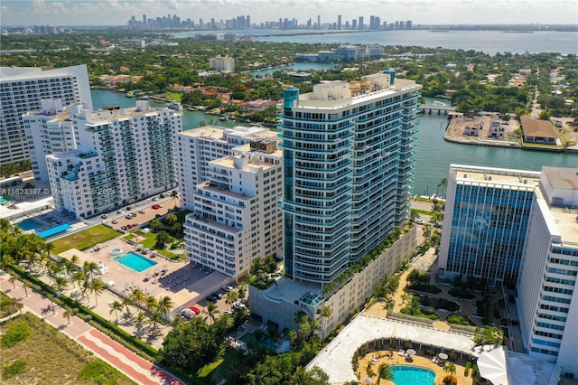 aerial view with a water view