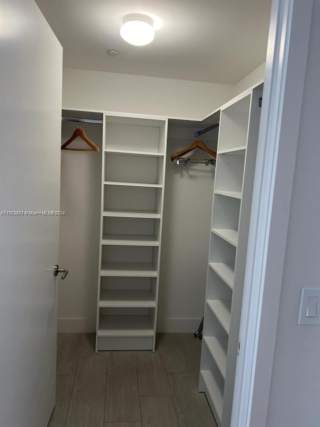 spacious closet featuring dark hardwood / wood-style floors