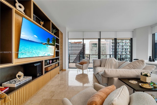 living room with light tile patterned flooring