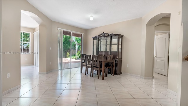 tiled dining room with a wealth of natural light