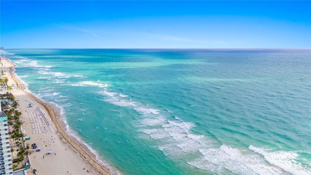 property view of water featuring a beach view