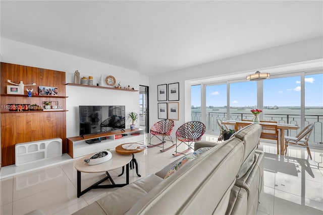 living room with light tile patterned flooring